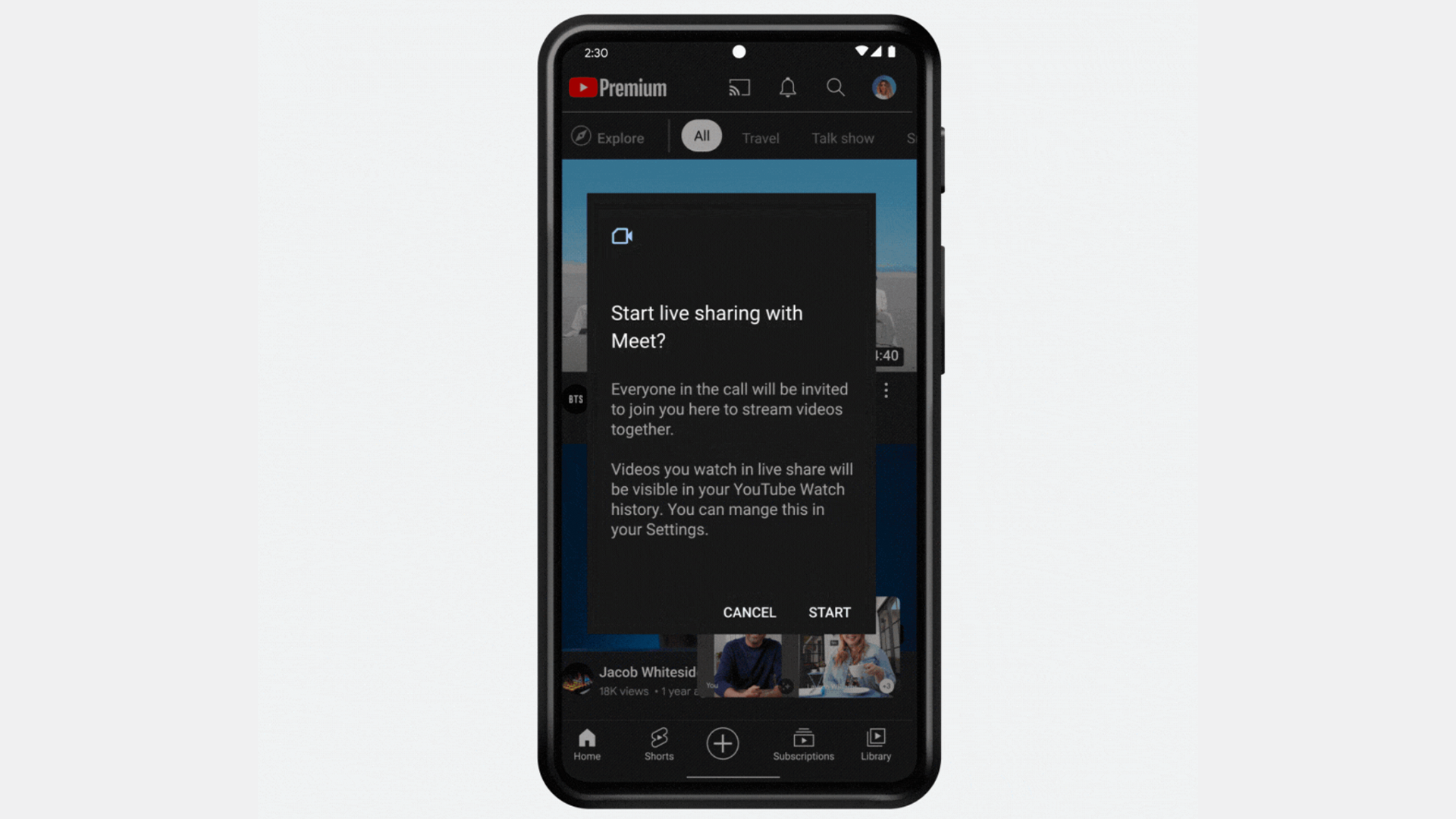 YouTube sharing on Google Meet
