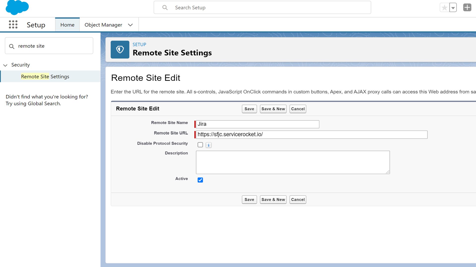 Set up a remote site in Salesforce to connect to Jira.