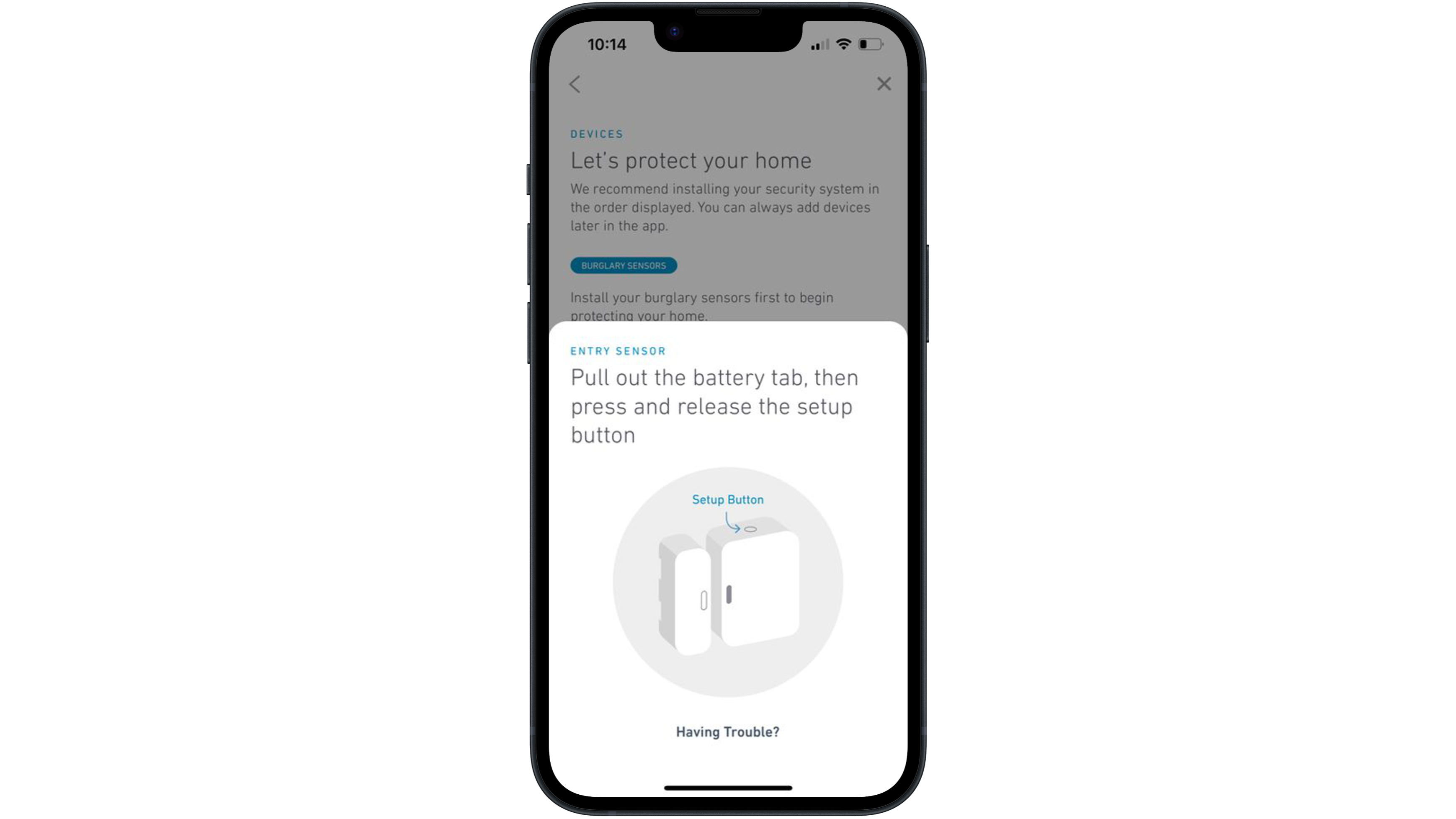 Simplisafe home security system app on an iPhone