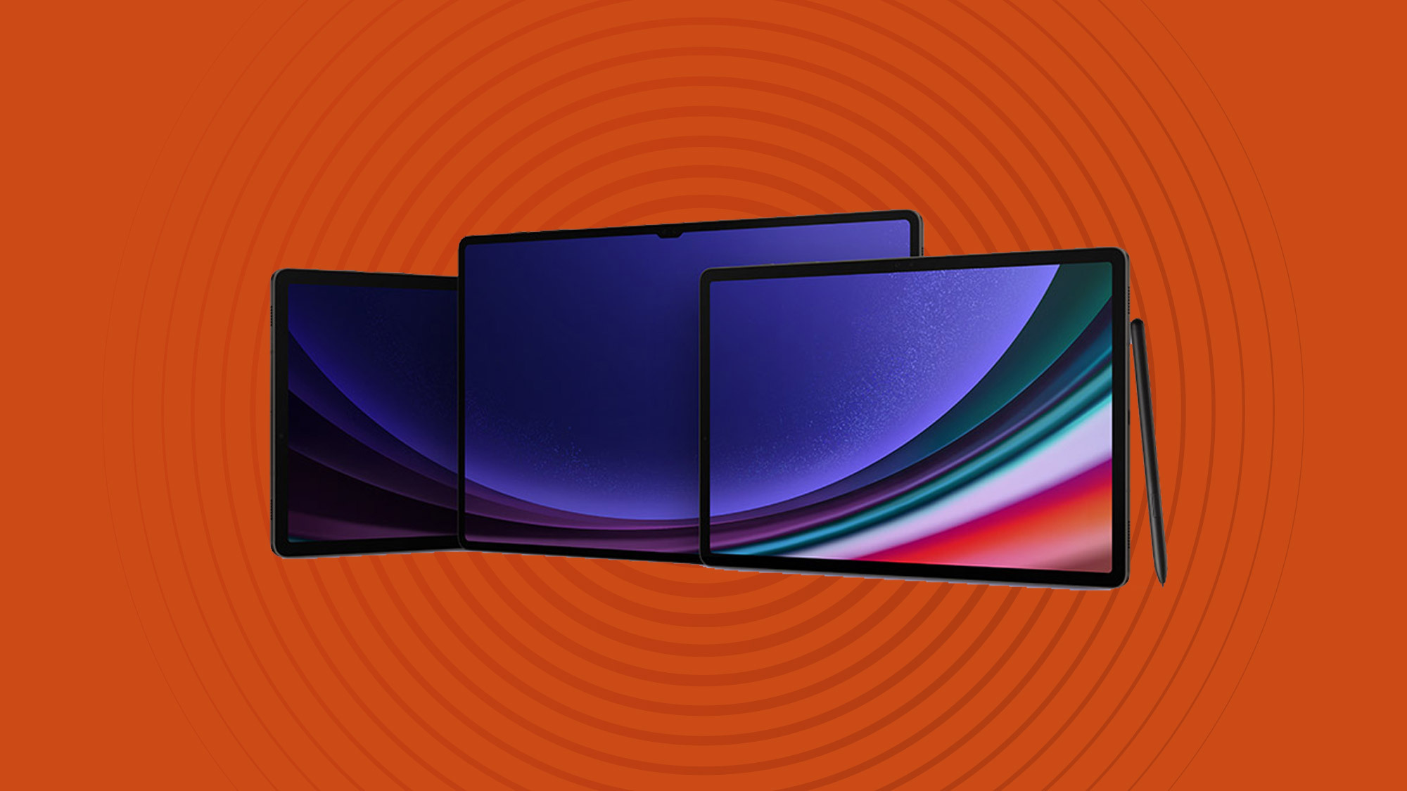 Samsung Galaxy Tab S9 on an orange background