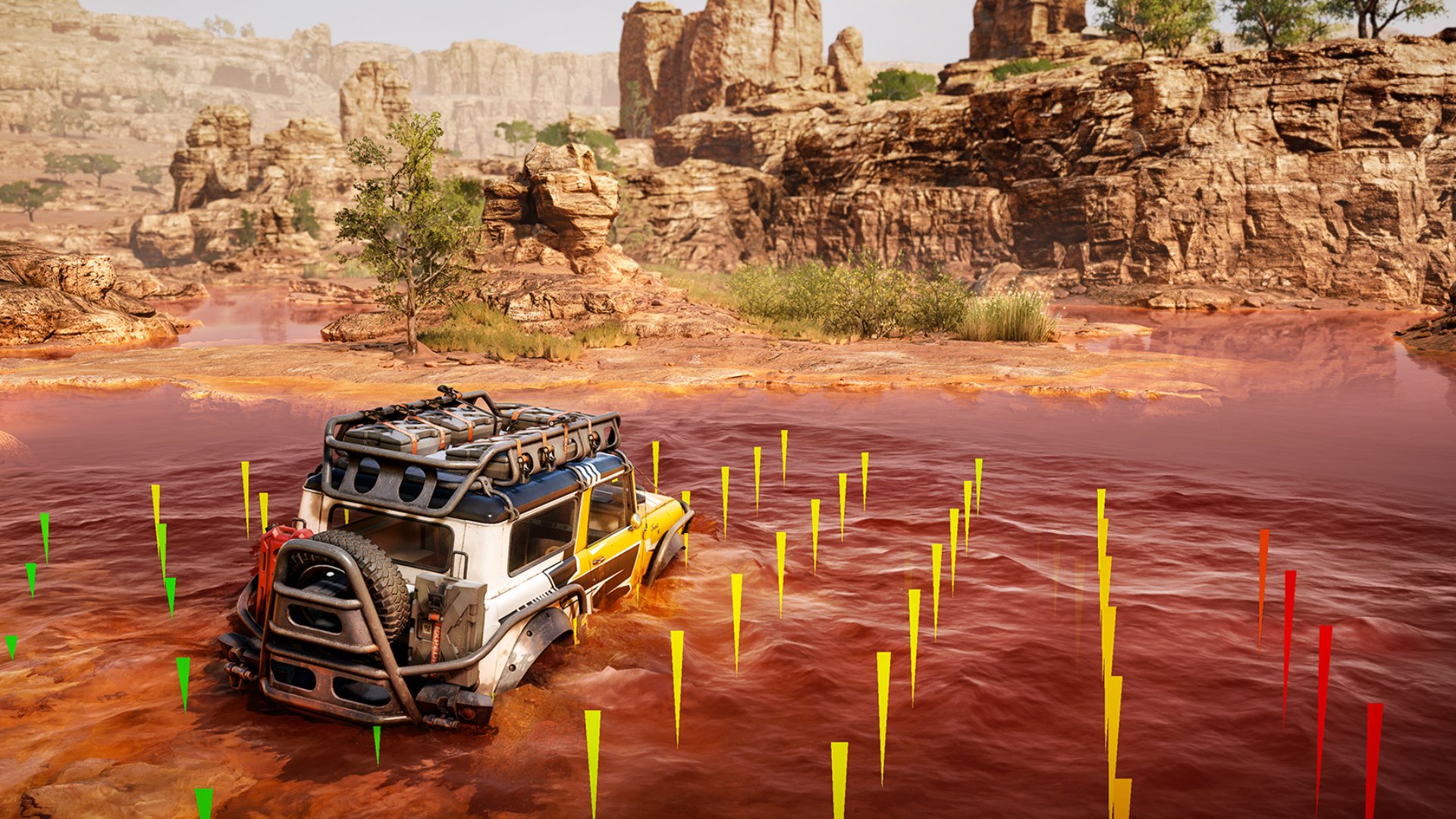 Vehicle driving into a shallow river