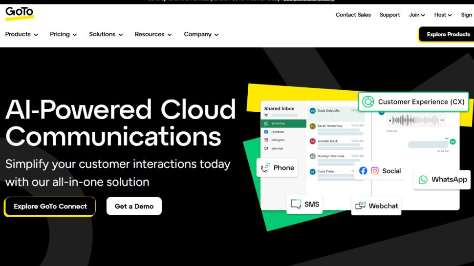 Website screenshot of GoToConnect (November, 2025)