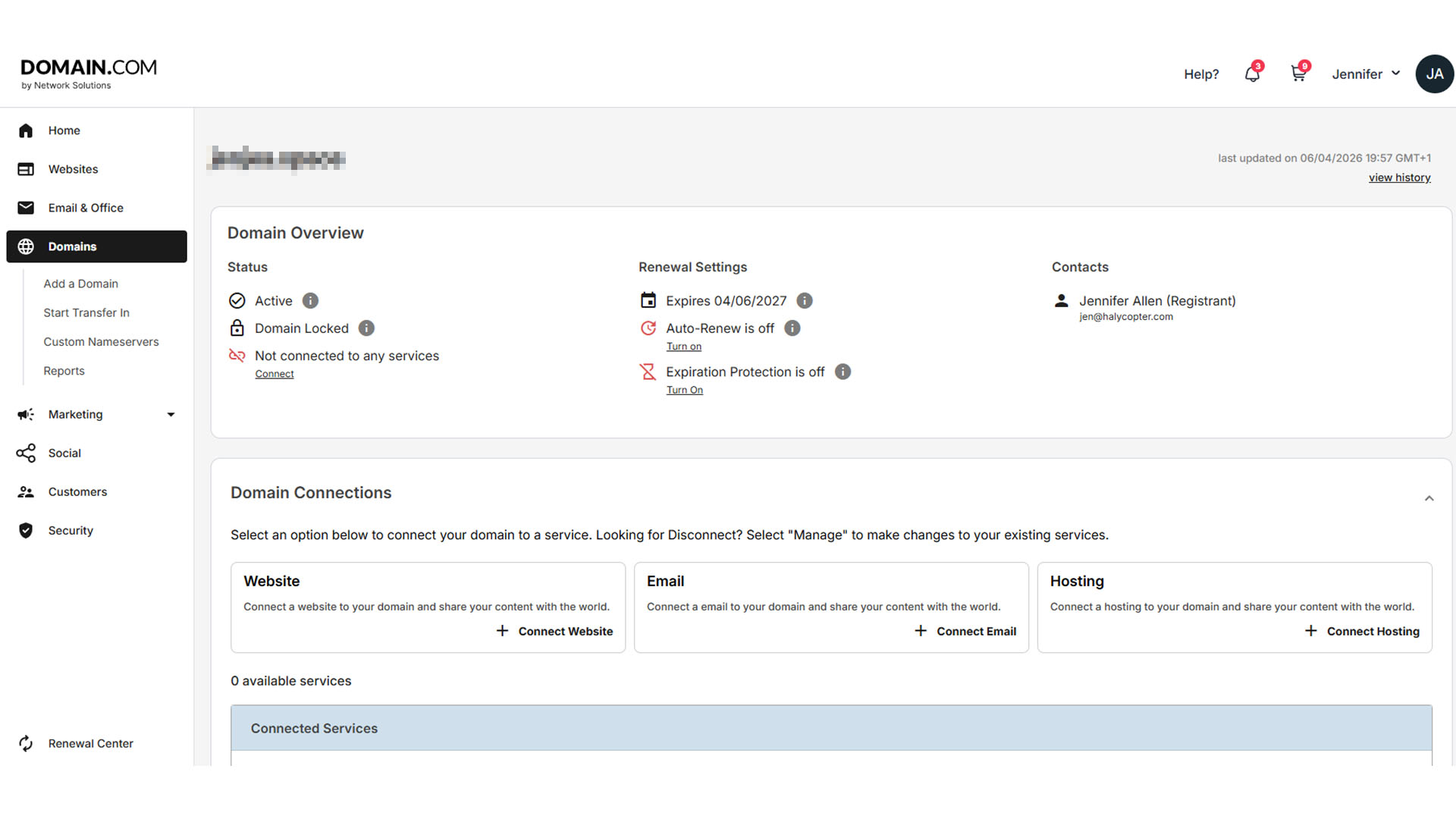 Network Solutions dashboard