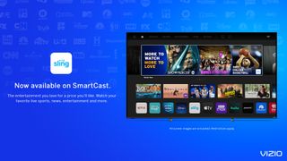 Sling TV logo on a blue background.