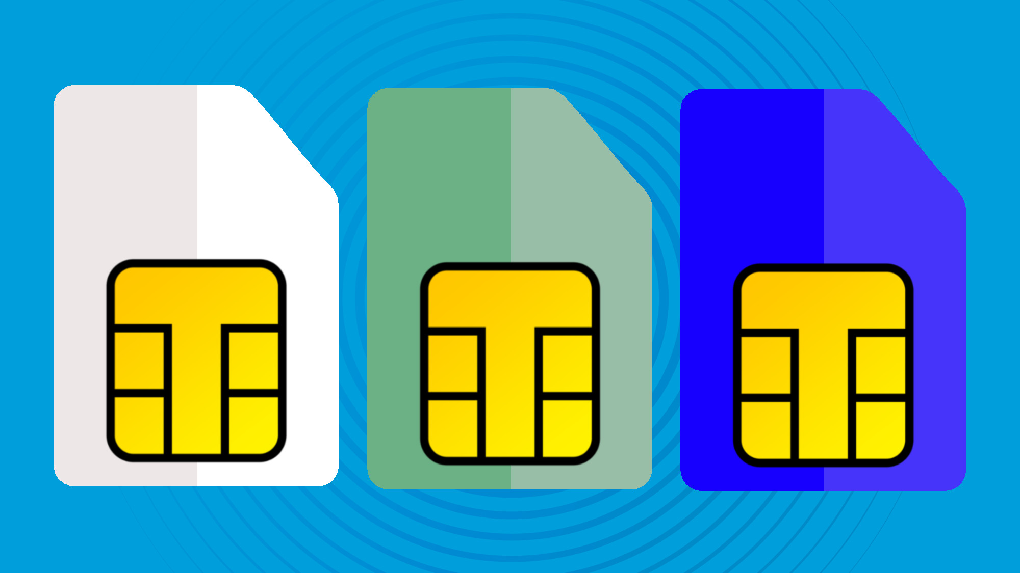 white, green, and blue sim card on blue background
