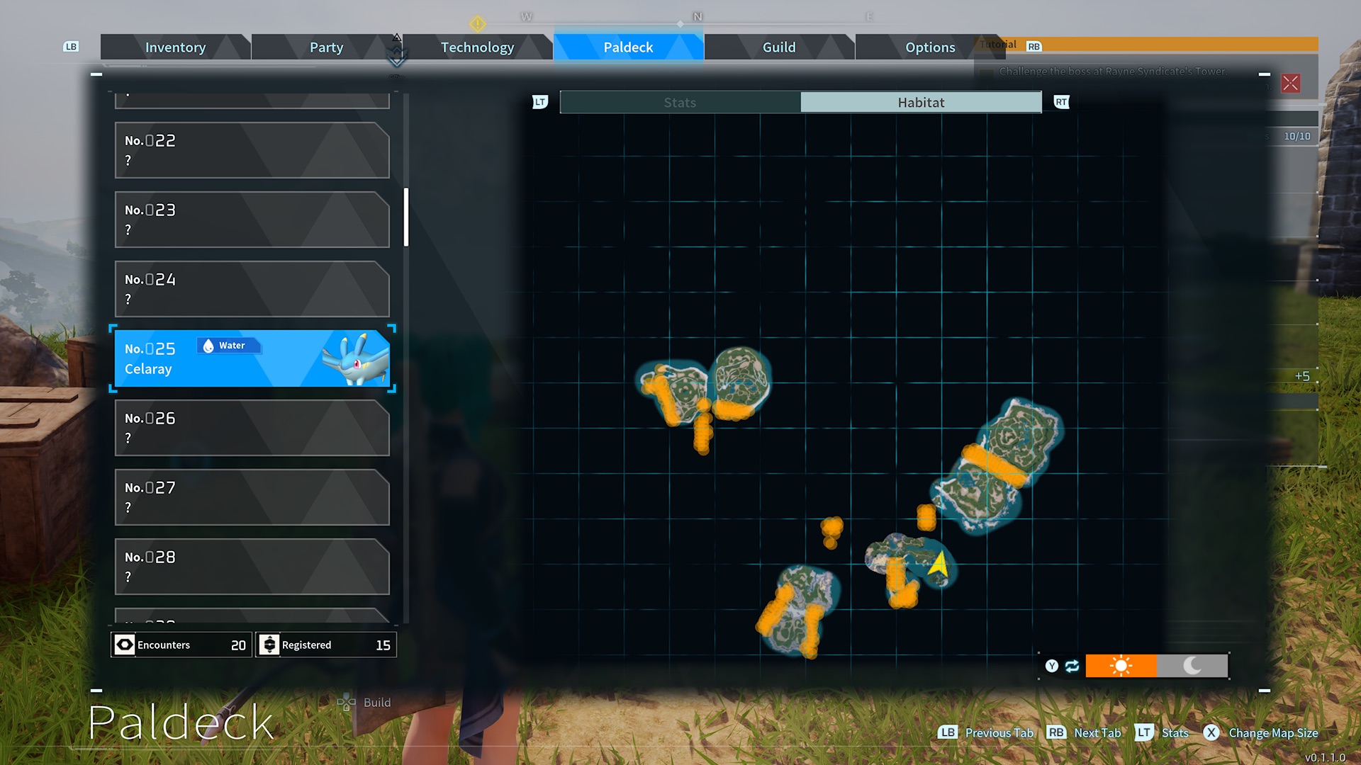 Celaray's habitat shown on the Palworld map
