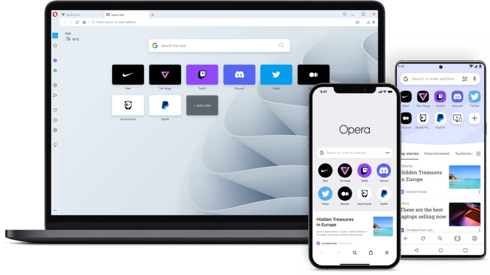 Opera browser running on multiple devices and platforms