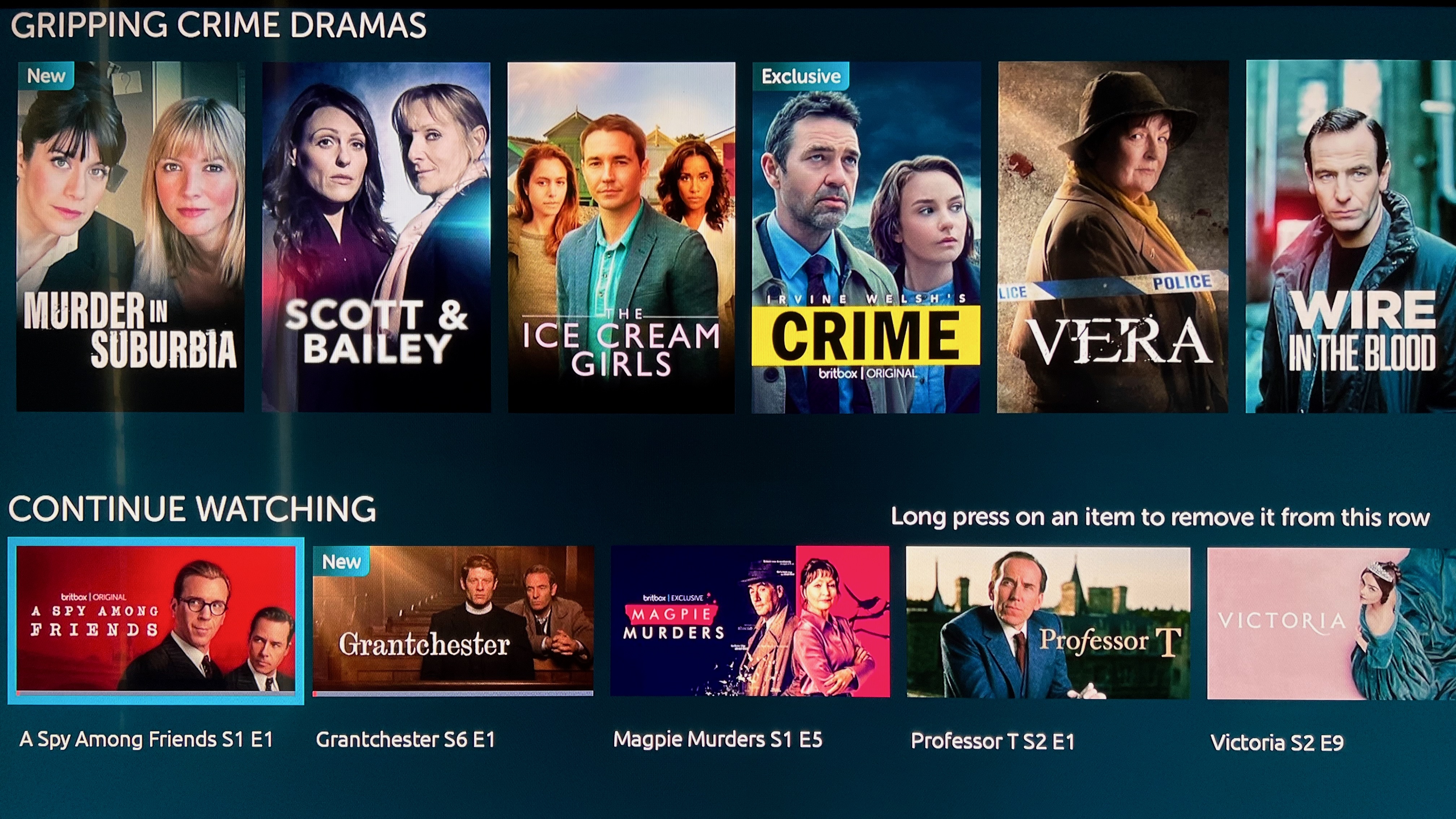 Edit functionality on the BritBox Continue Watching list