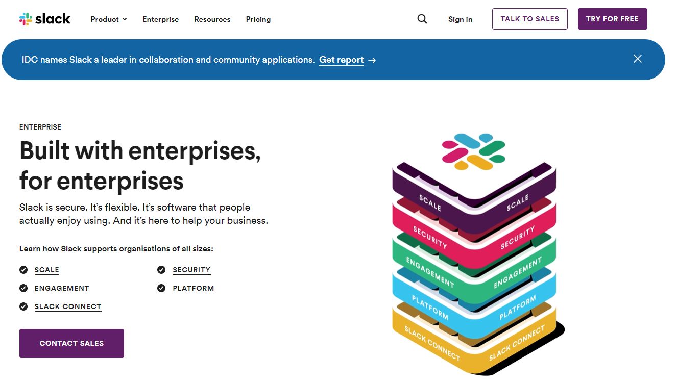 Slack for Enterprise landing page