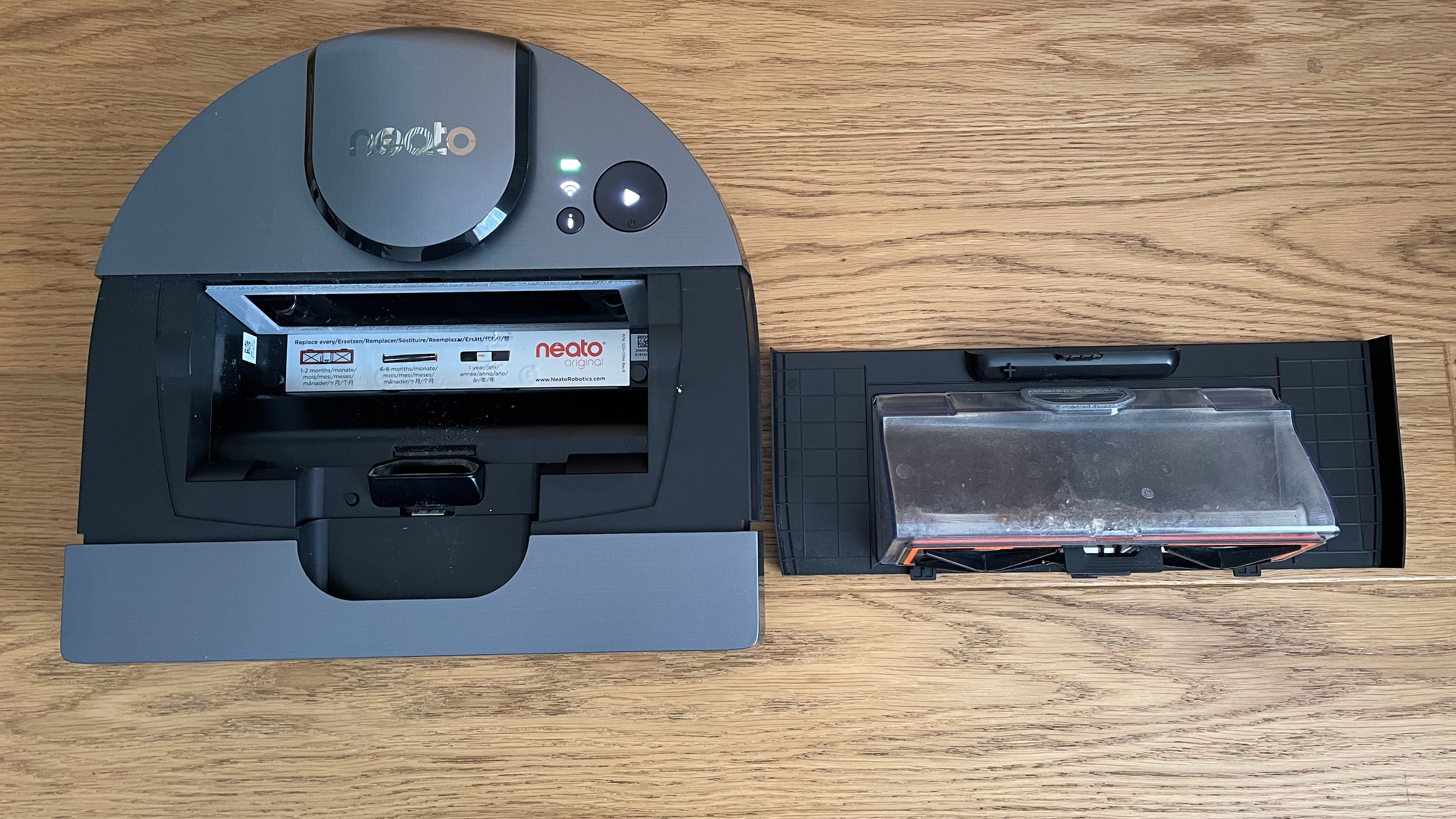 The Neato D10 with its dust canister removed