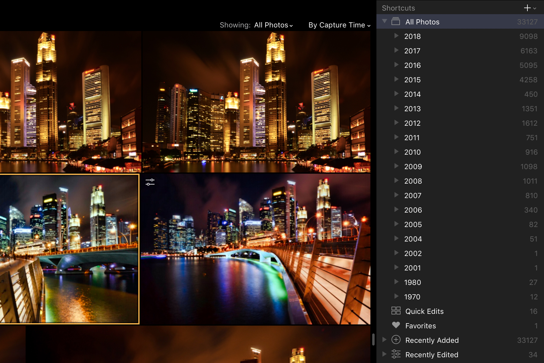 In addition to having your images sorted chronologically, shortcuts to favourites, recently added images and those you've edited in the Quick Edit tools can also be quickly called upon&amp;nbsp;