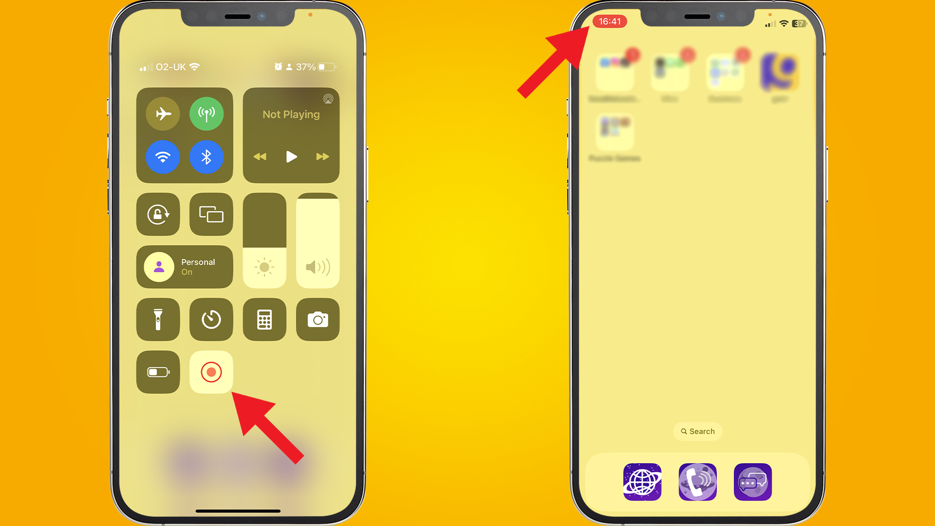 Arrows indicating how to end screen recording on iPhone
