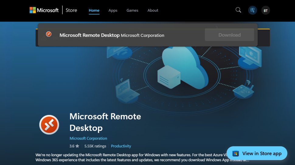 Microsoft Remote Desktop website screenshot (January 2026).