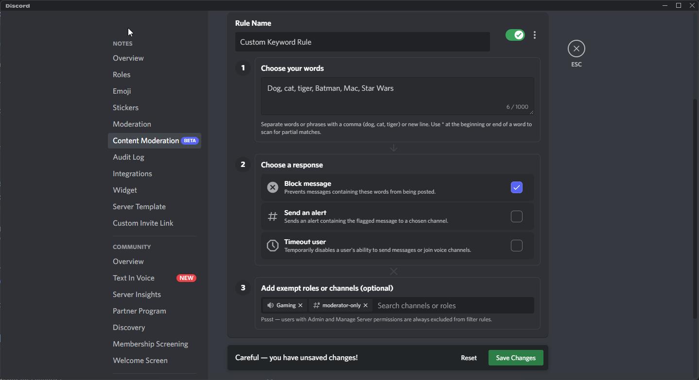 Discord Custom Keyword Changes