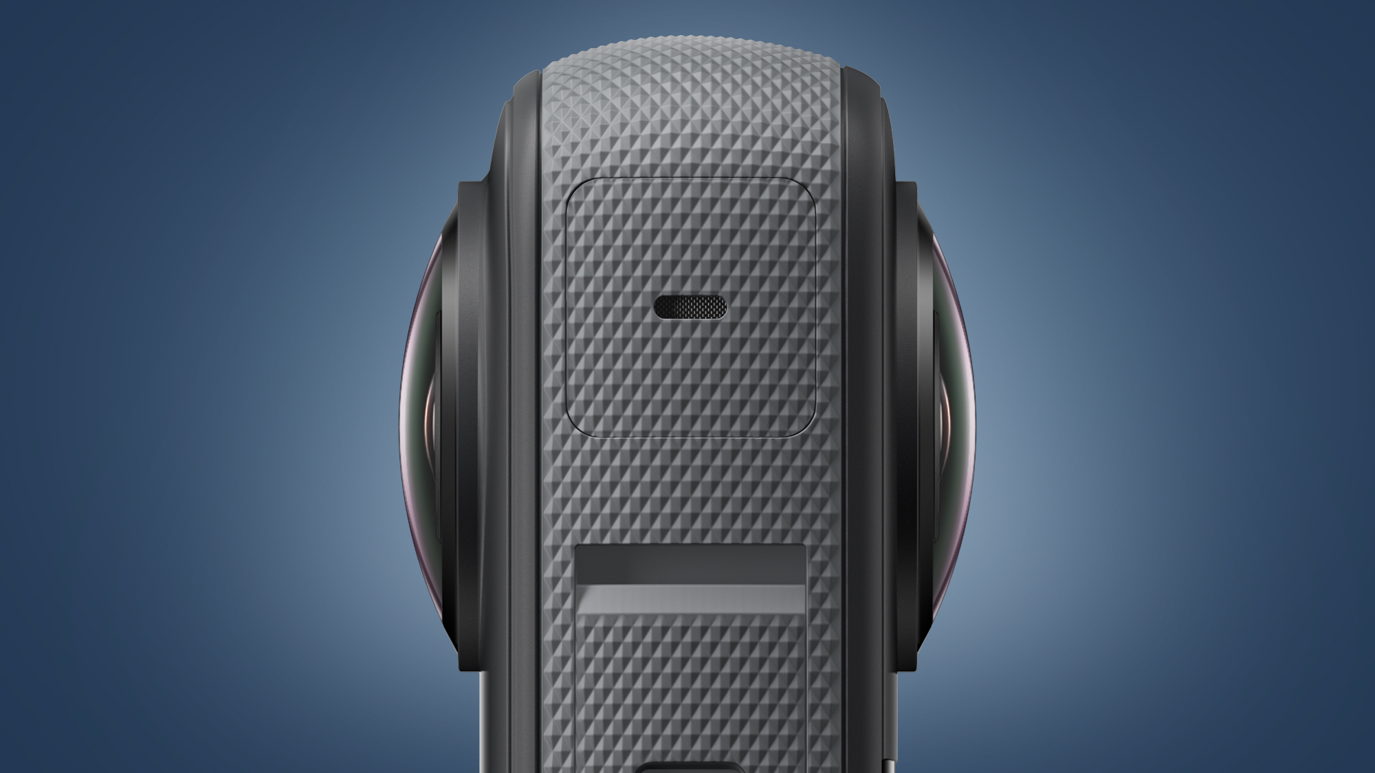 The Insta360 X3 camera on a blue background