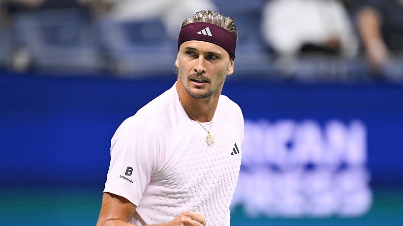 Alexander Zverev rects against Alejandro Tabilo during a Men's Singles match on Day Seven of the 2026 US Open at USTA Billie Jean King National Tennis Center.