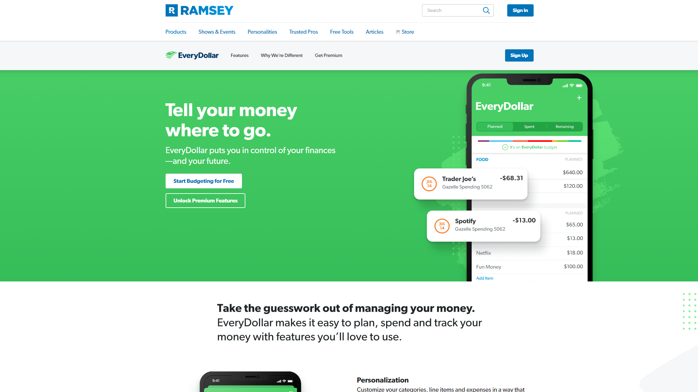 Website screenshot for EveryDollar