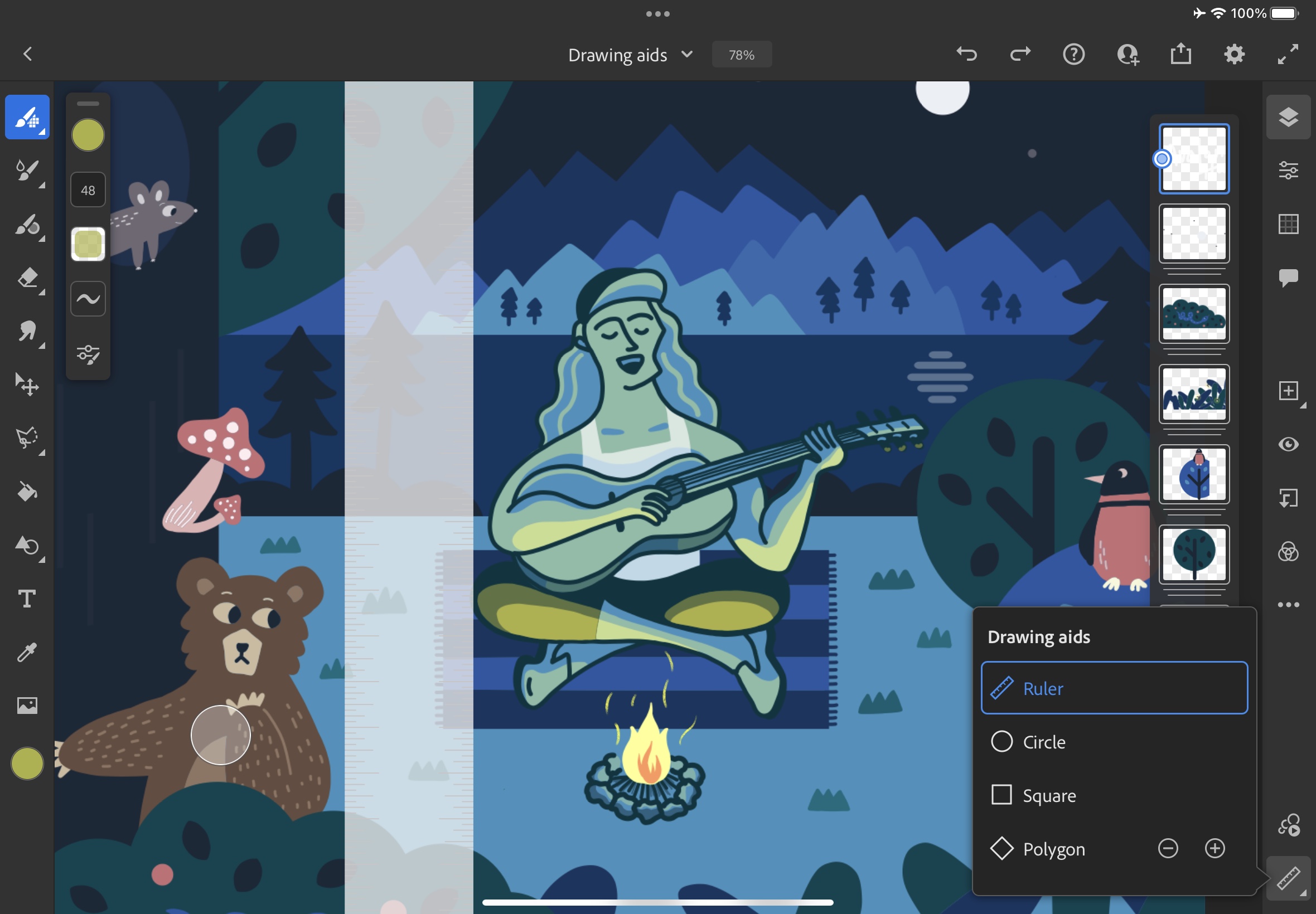 Adobe Fresco running on an iPad Air