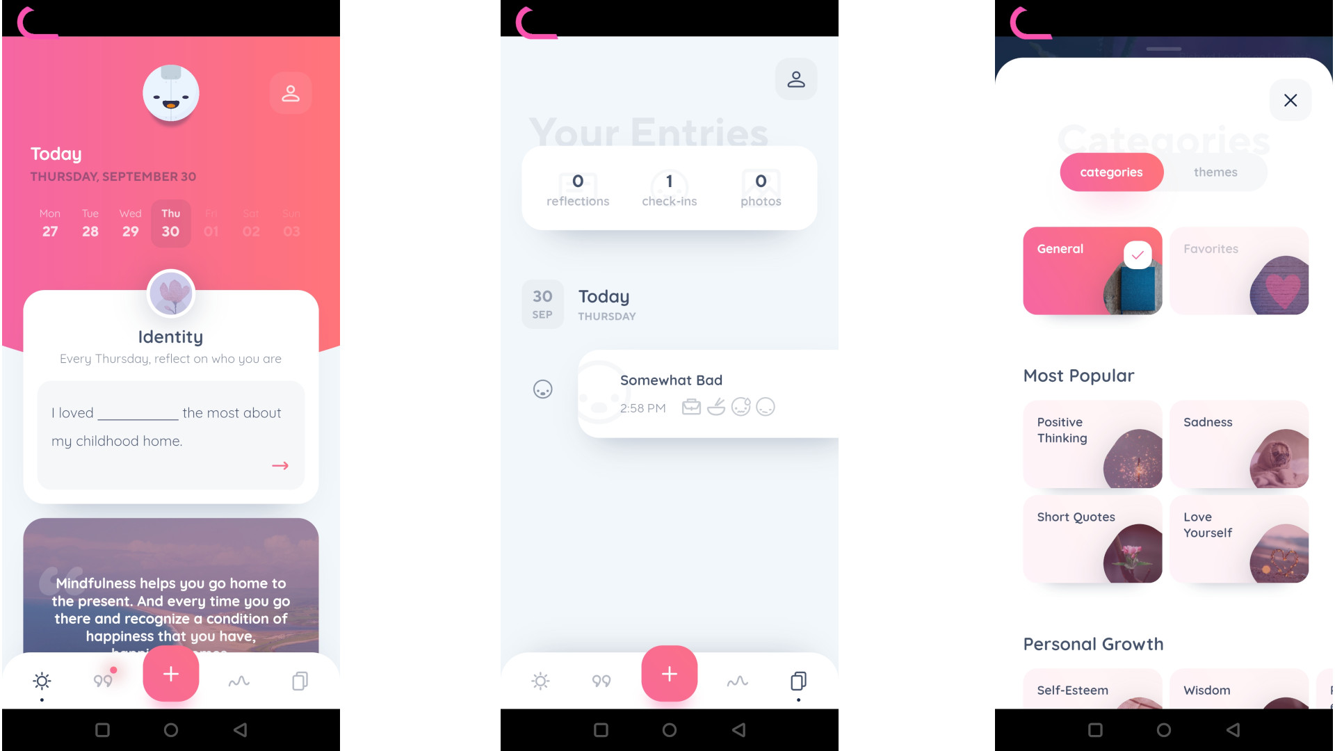 Screen grabs from Reflectly app