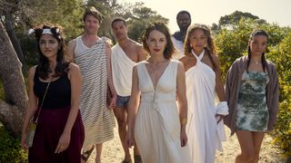 Leila Farzad as Nat, Hugh Skinner as Jacob, Dylan Brady as Will, Jessica Raine as Zoe, Nicholas Pinnock as Solomon, Antonia Thomas as Jess and Maria Almeida as Avery in Two Weeks in August season 1