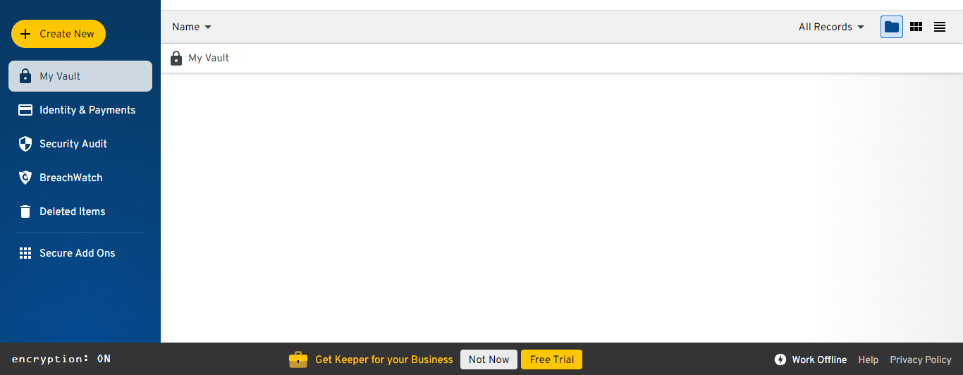 1Password vs Keeper: Keeper dashboard