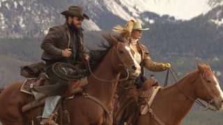 Rip and Beth ride on horses