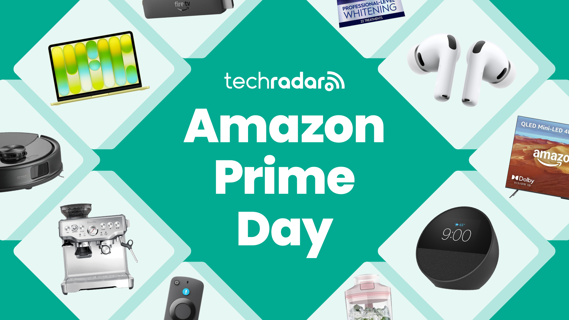 Selection of Amazon products on a green background