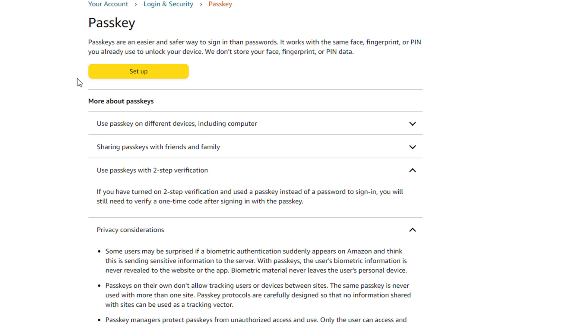 Amazon passkeys - Setup and FAQs