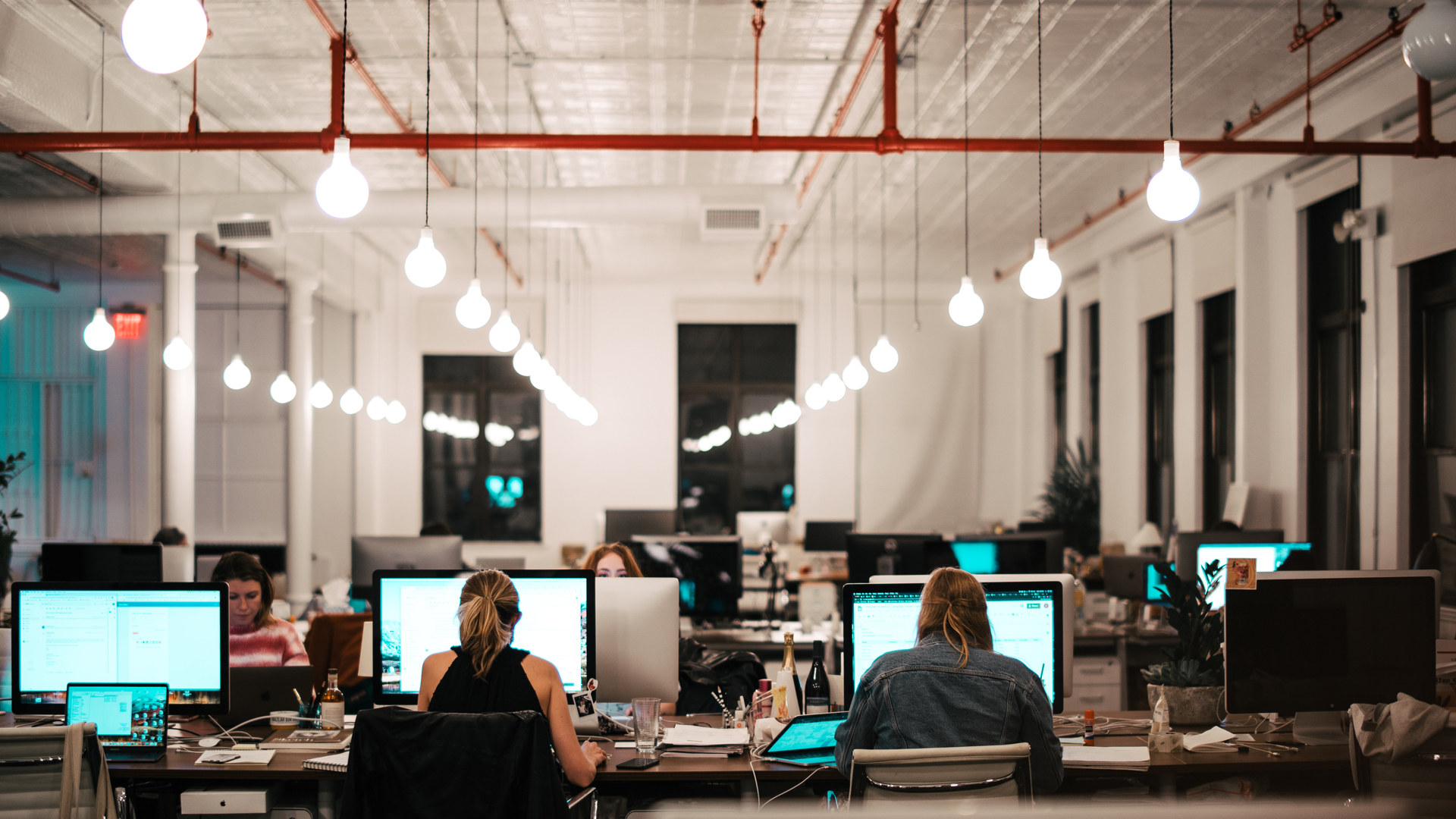 Open plan office with staff working at desks