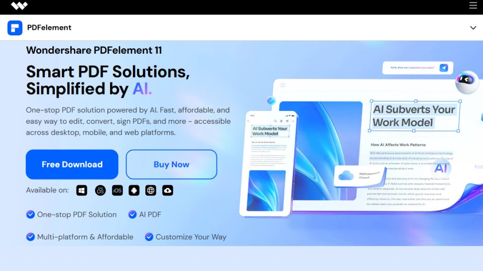 Website screenshot of PDFelement (August, 2025)