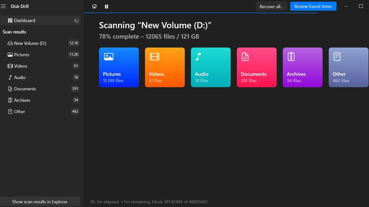 Scan in progress with Disk Drill