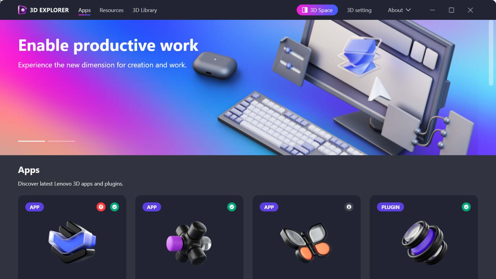 Home page for Lenovo's 3D Explorer software