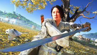 Atsu wielding sword in Ghost of Yotei