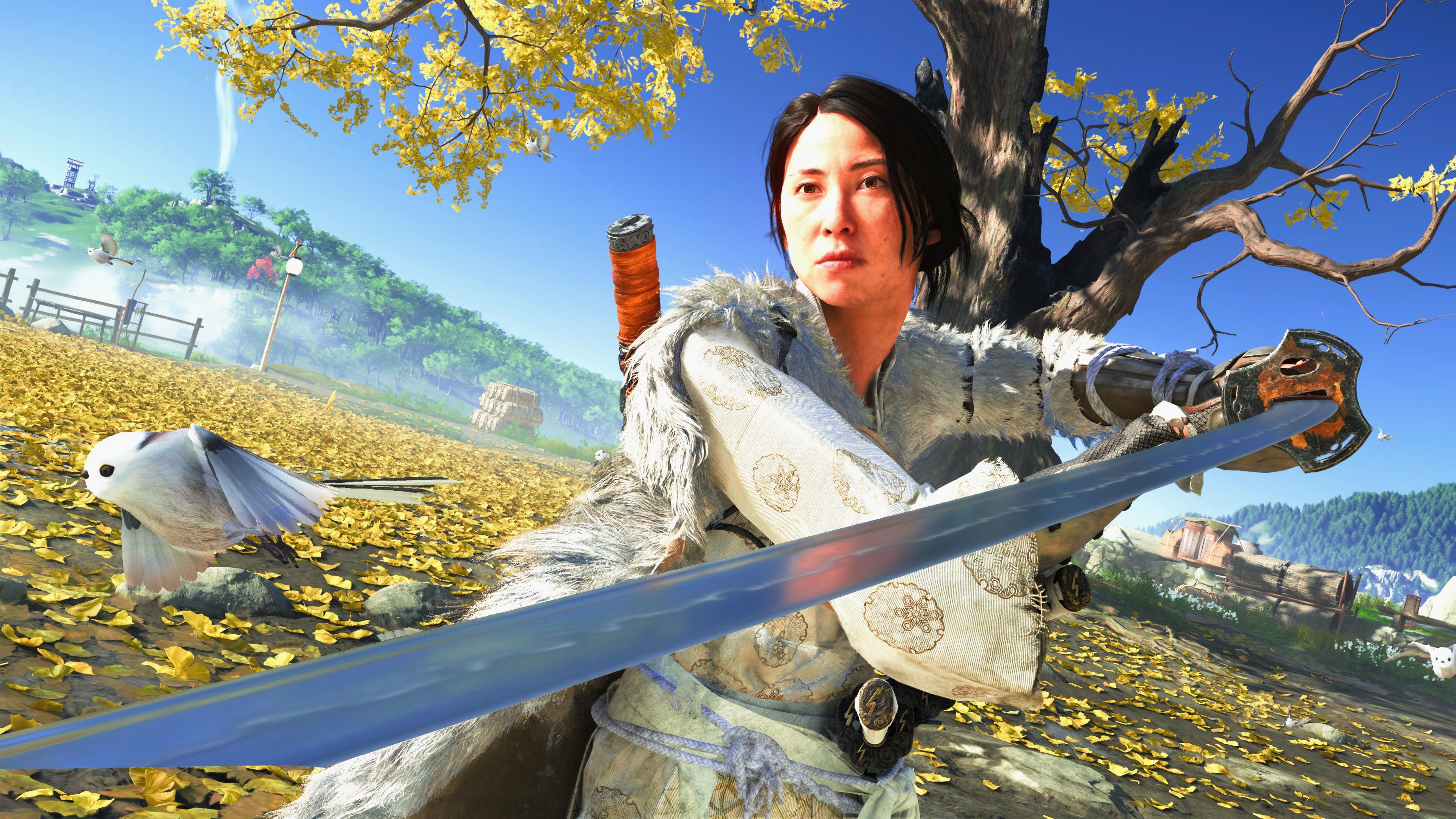 Atsu wielding sword in Ghost of Yotei