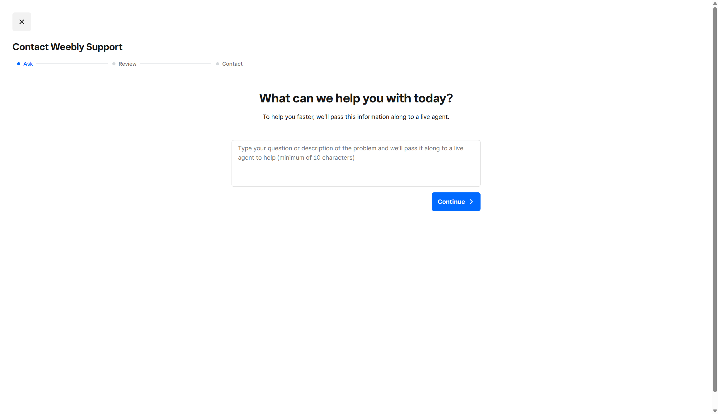 Screenshot of Weebly support center