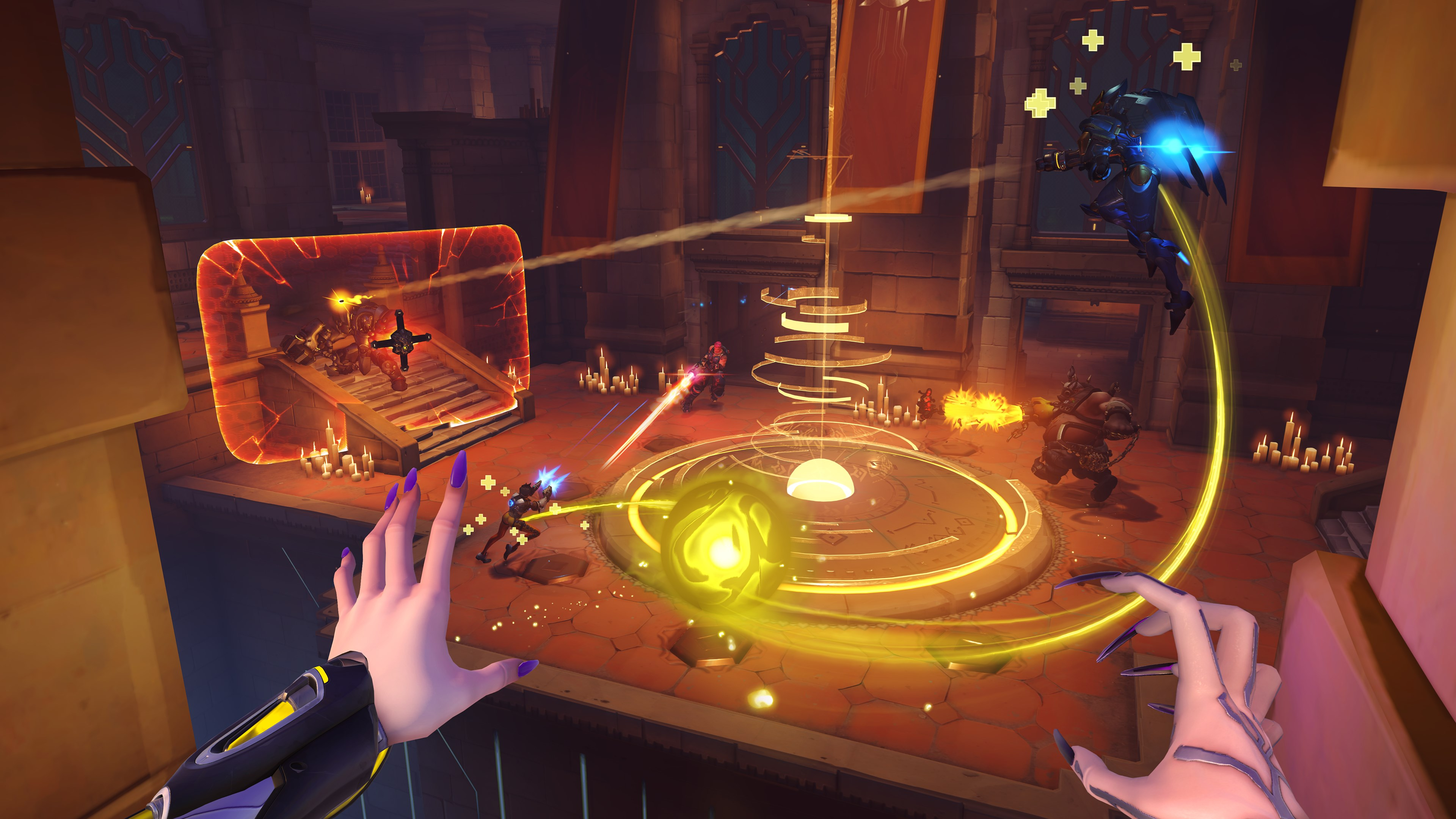 Overwatch 2 Moira using her biotic healing orb in a match