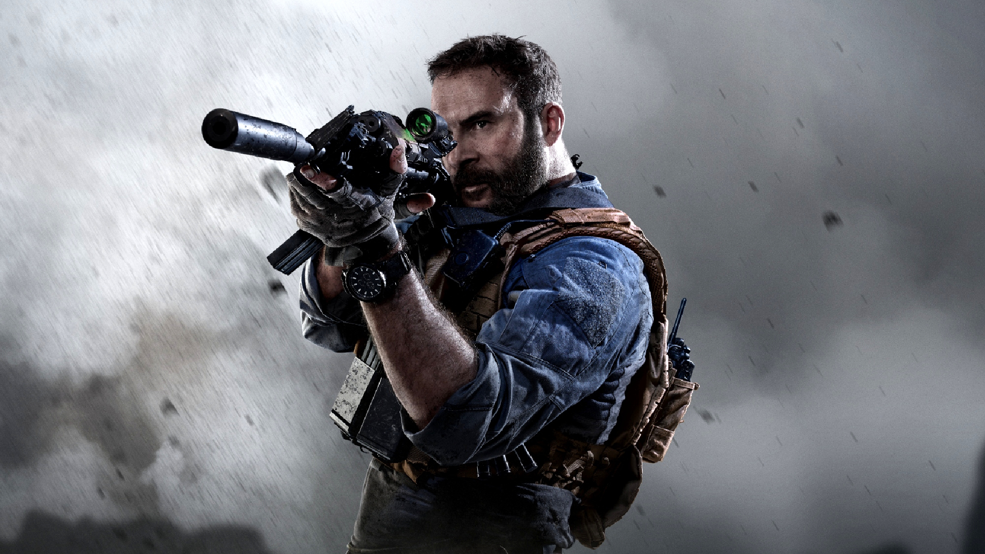 A man holding an assault rifle in Call of Duty