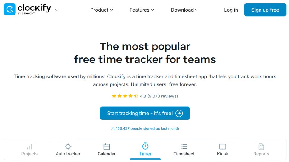 Clockify website screenshot (November 2025).