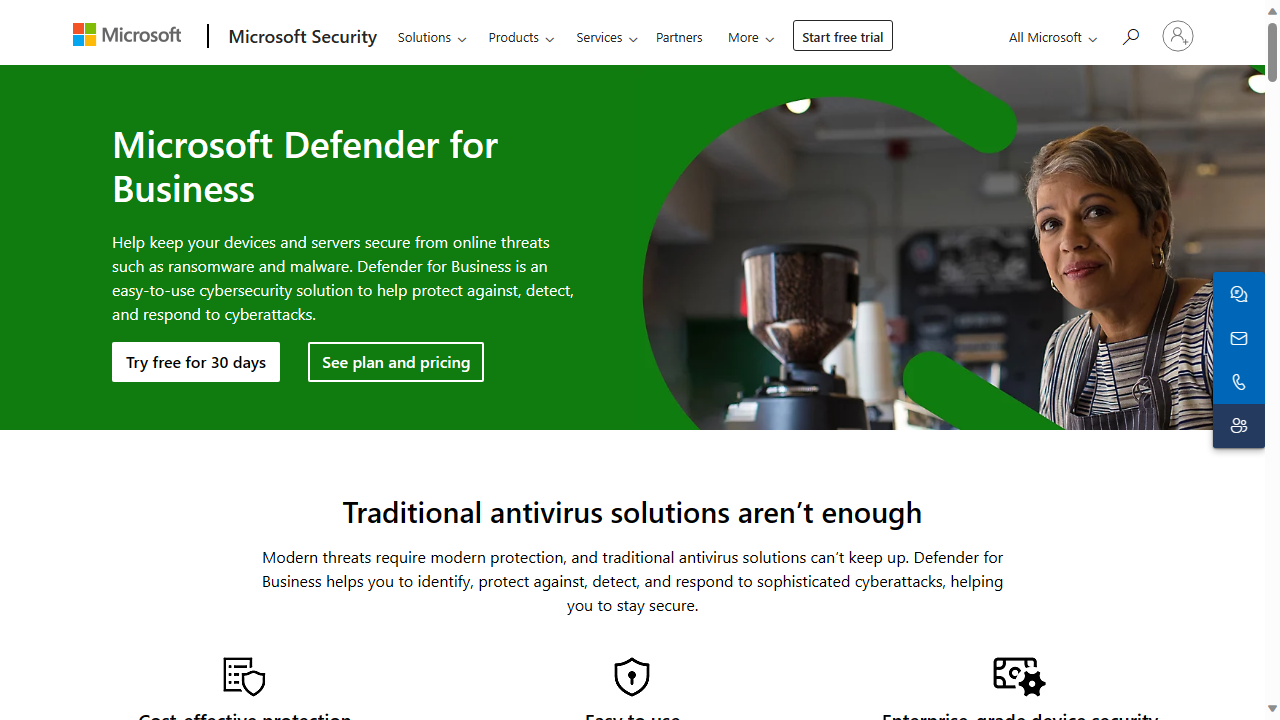 Website screenshot for Microsoft Defender for Business