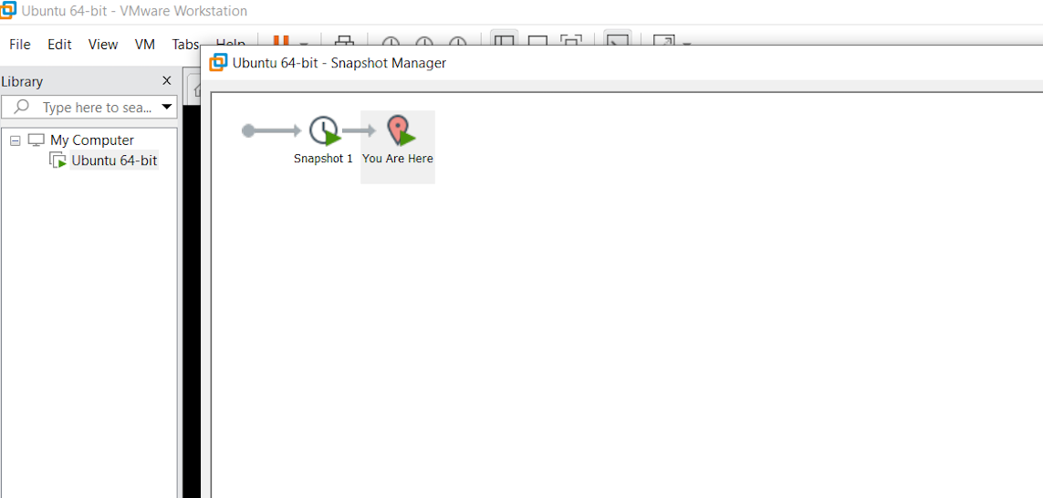 VMWare Workstation snapshot manager screen
