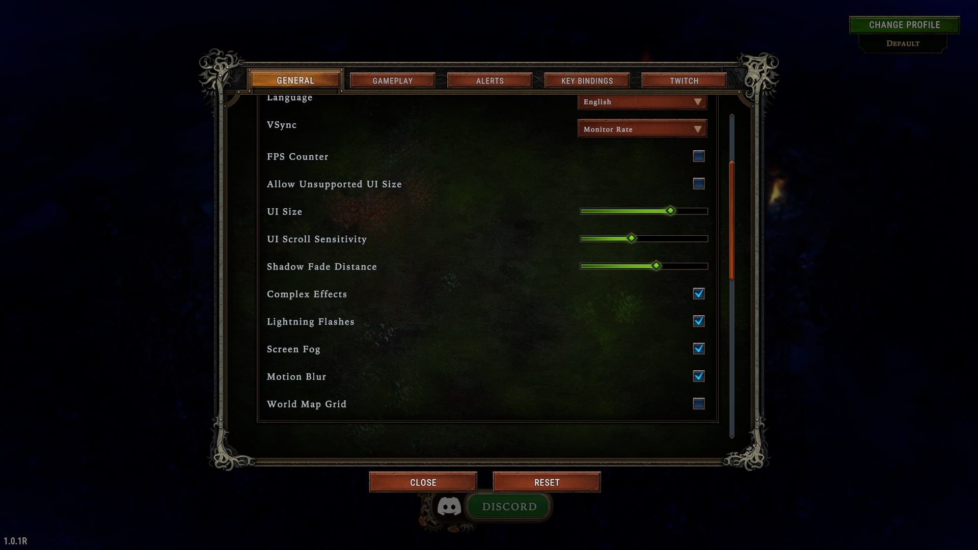 Options menu in Against the Storm