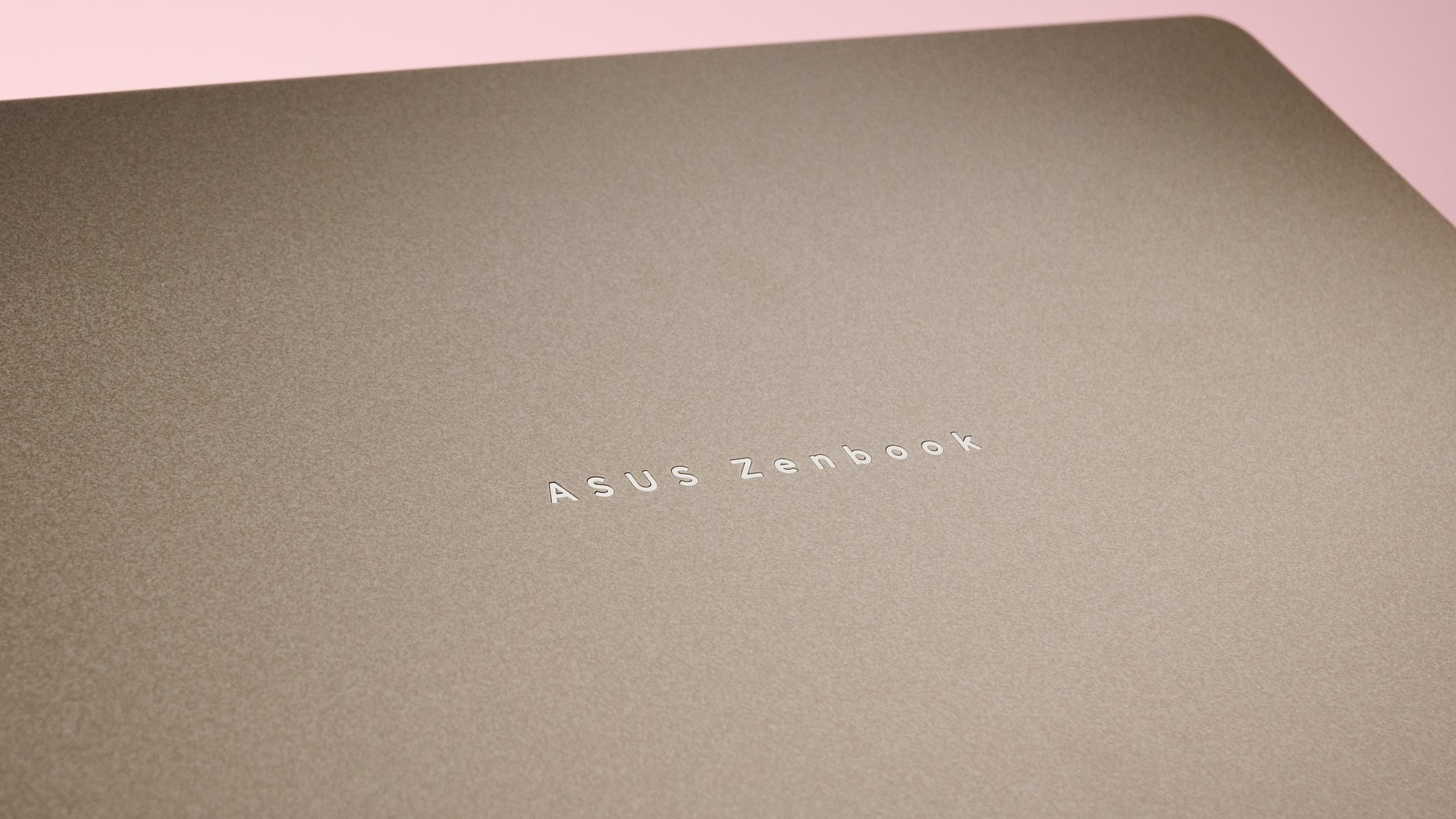 Close-up of lid of Asus Zenbook 14 2026 with pink wall in background