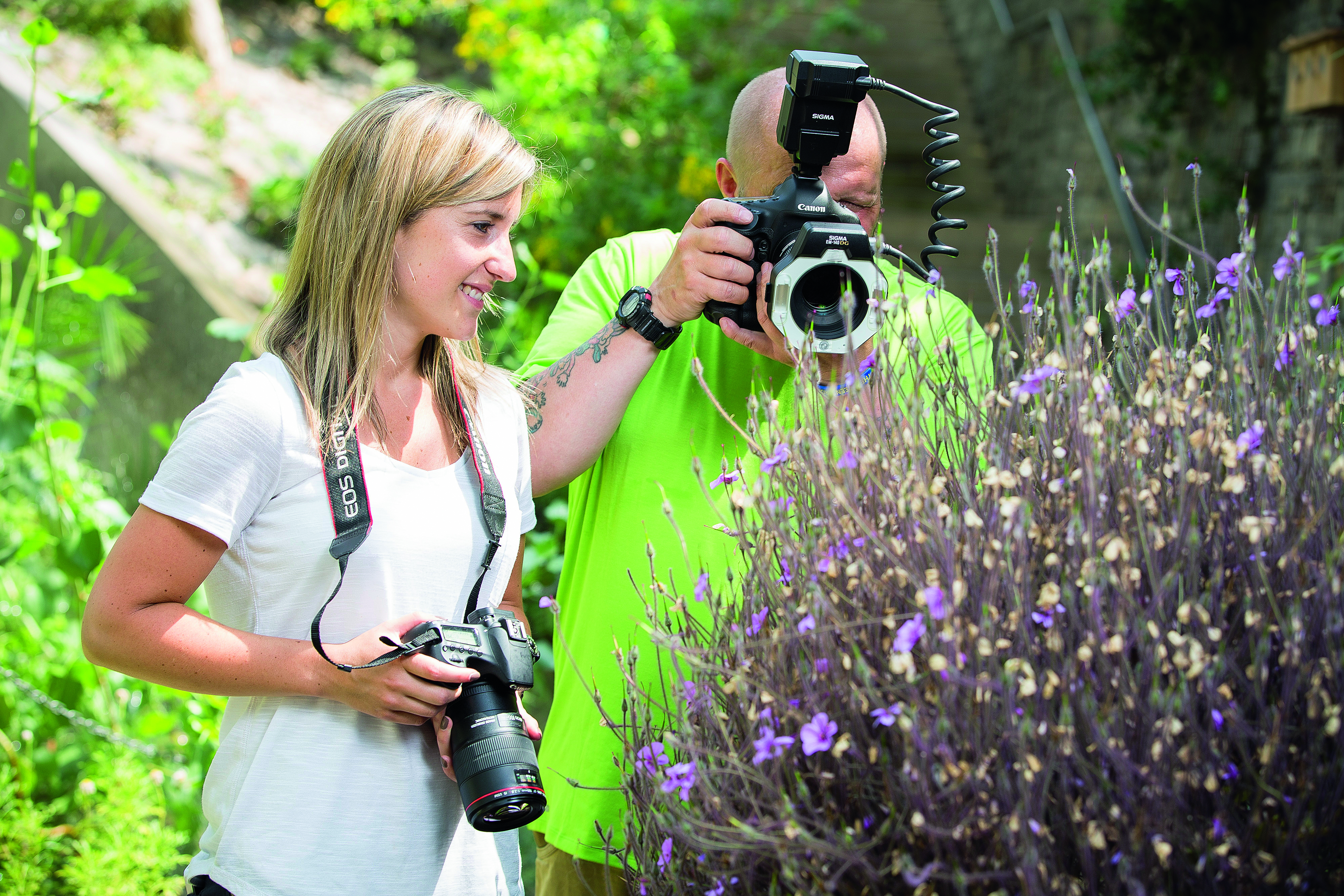 A ring flash provides even illumination of macro subjects and can also help to freeze their movement