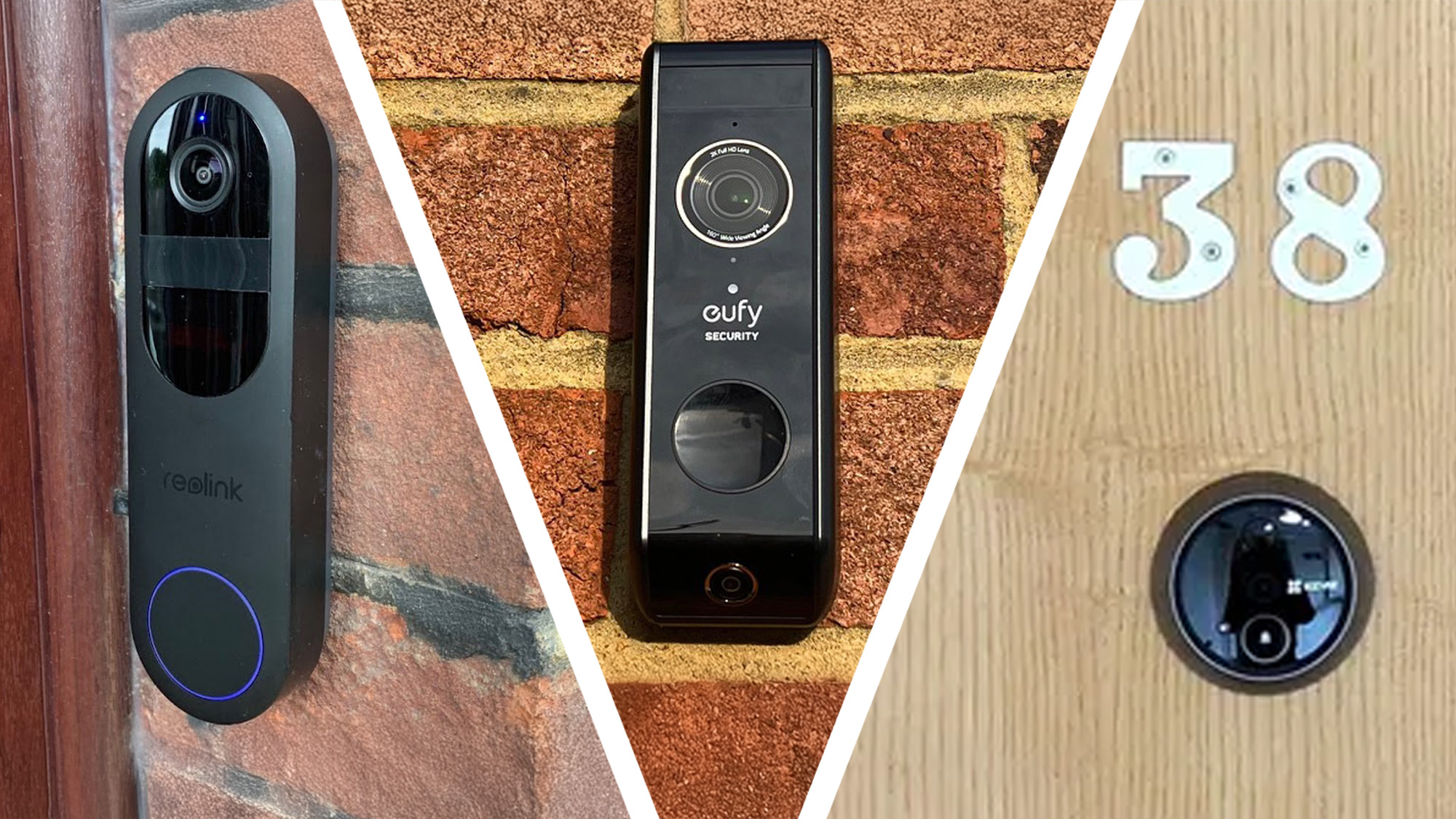 Split image of three different video doorbells