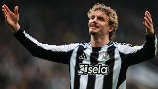 Nick Woltemade of Newcastle United celebrates after scoring Newcastle's second goal during the Premier League match between Newcastle United and Chelsea.