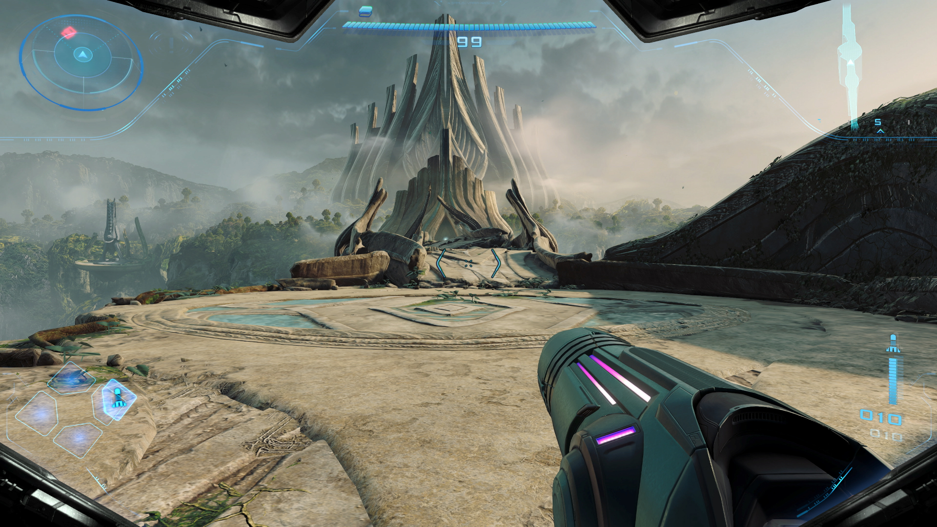 A look at the great bridge in the Fury Green area of Metroid Prime 4 Beyond