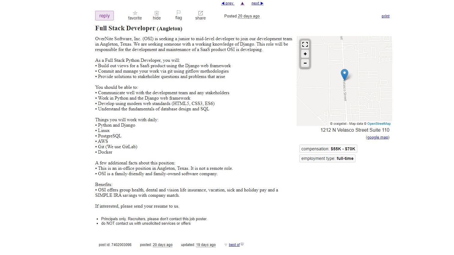 Full Stack Developer Job Posting