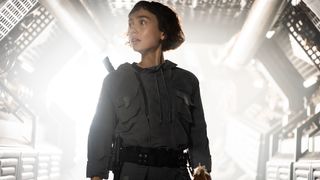 Sydney Chandler as Wendy looking terrified in an episode of Alien: Earth.