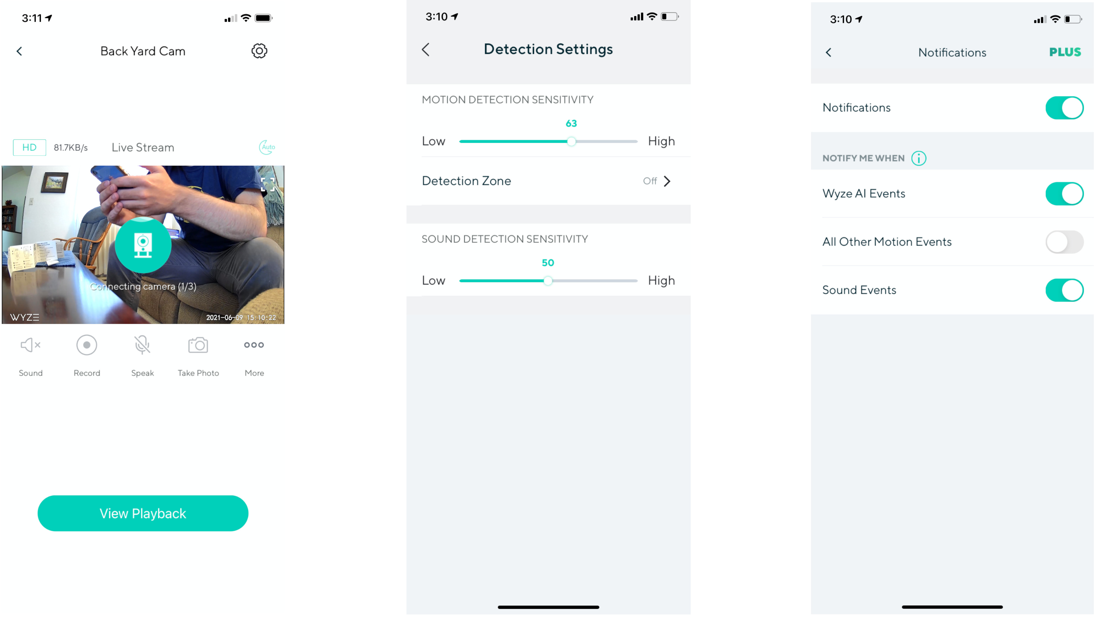 Screenshots of the Wyze app