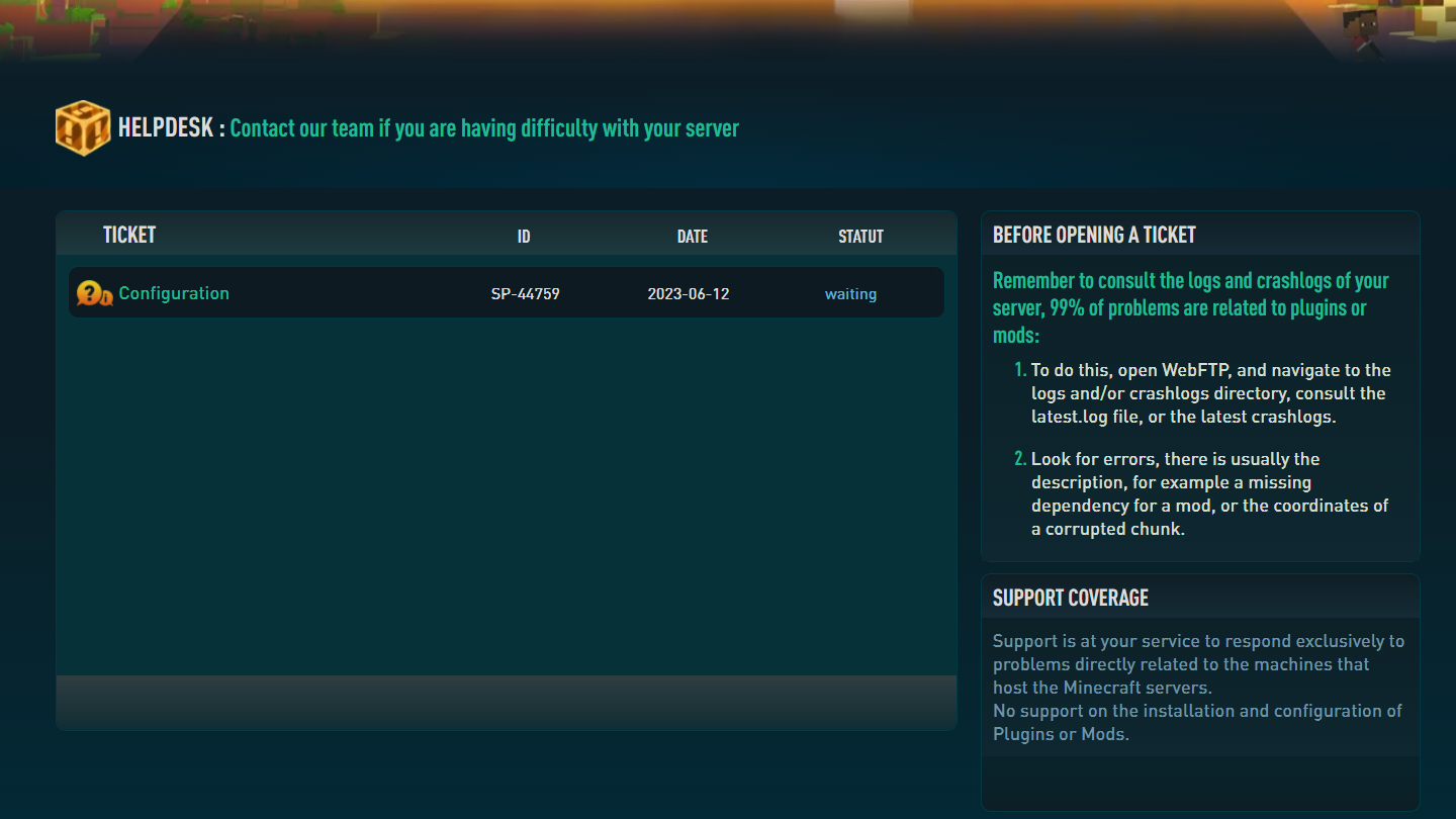 Minecraft Hosting Pro customer support for configuration support